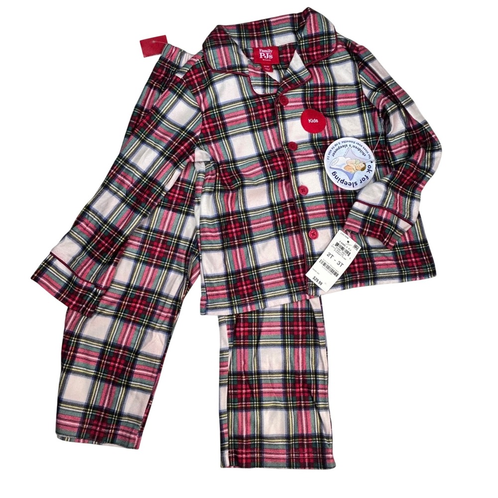 Kids Stewart Plaid 2-Piece Pajama Set Red Green White 2T-3T Holiday Christmas